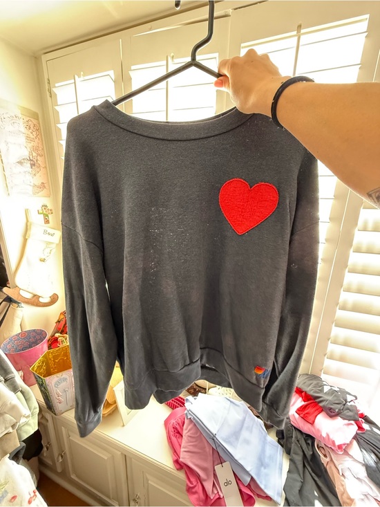 Aviator Nation Sweaters - Aviator Nation Black Sweater with Red Heart Patch